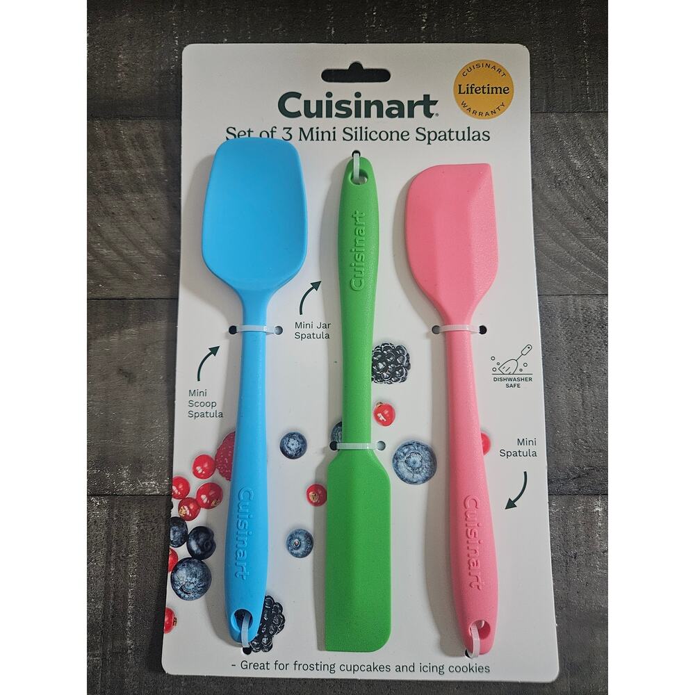 Cuisinart Set of 3 Mini Silicone Spatulas Scrapers Pink Blue Green NWT Rare